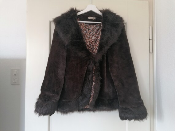 Vintage Fake Fur with Collar and Leopard Print Bro