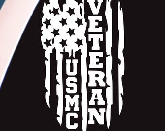 USMC, Marine Corps Veteran, Distressed USA Flag, die cut Decal/Sticker, Officially Licensed Seller