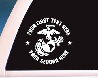 USMC, Marine Corps, Ega with your Custom text on top and/or bottom die cut Decal/Sticker, for Laptop, iPhone, iPad, Car, Truck, Window