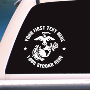 USMC, Marine Corps, Ega with your Custom text on top and/or bottom die cut Decal/Sticker, for Laptop, iPhone, iPad, Car, Truck, Window