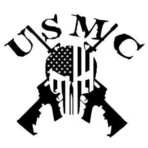 USMC Marine Corps Crossed Rifles and Punisher Skull w/ USA Flag pattern