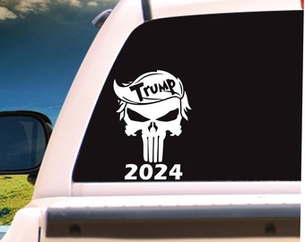 Trump 2024 Punisher Skull Hardhat Vehicle Car Truck Laptop Window Decal/Sticker, choose a size & color