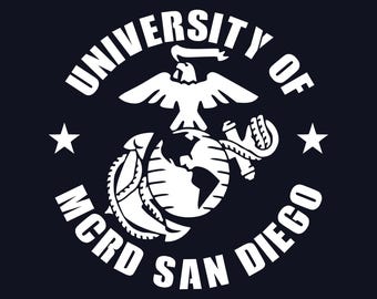 USMC, Marine Corps, Ega with University of MCRD San Diego or Parris Island top and bottom, die cut Decal/Sticker, for car/truck/laptop