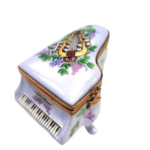 Light Blue Grand Piano with Flowers and Lute Limoges Box Porcelain Figurine