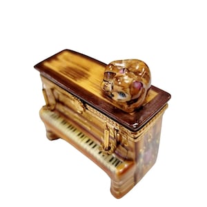 Upright Piano w Cat Limoges Box Porcelain Figurine
