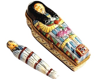 Sarcophagus with Mummy Limoges Box Porcelain Figurine
