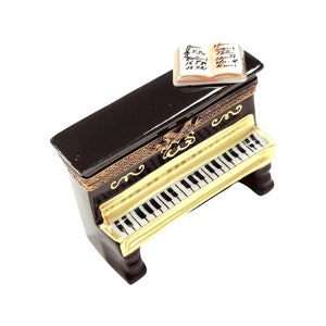 Upright Black Piano w Music Limoges Box Porcelain Figurine