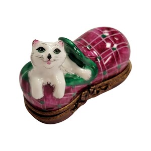 Cat in Slipper Limoges Box Porcelain Figurine