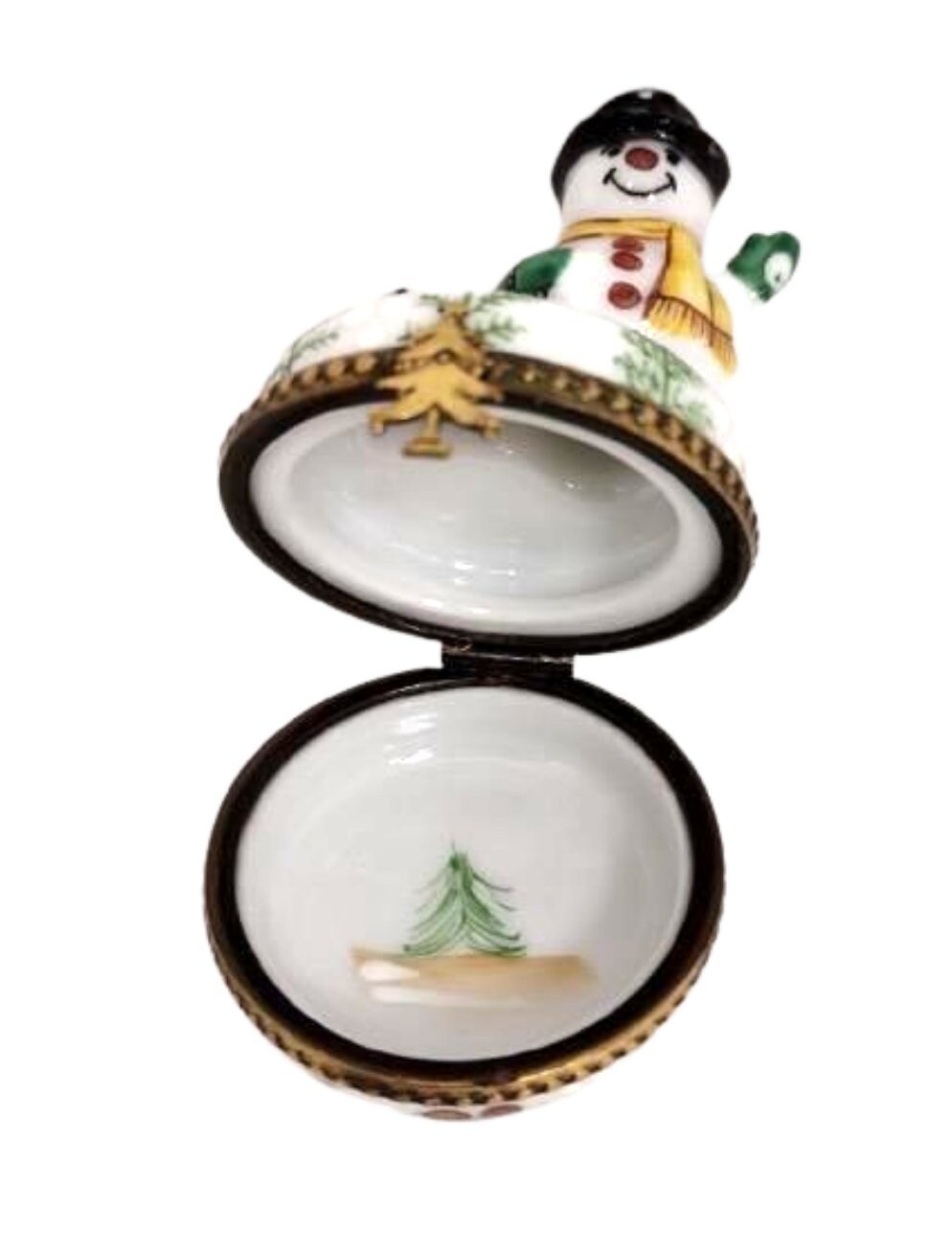 リモージュボックス　クリスマス　man 雪だるま 手描きのクリスマス雪だるまリモージュボックス、フランス製磁器の置物