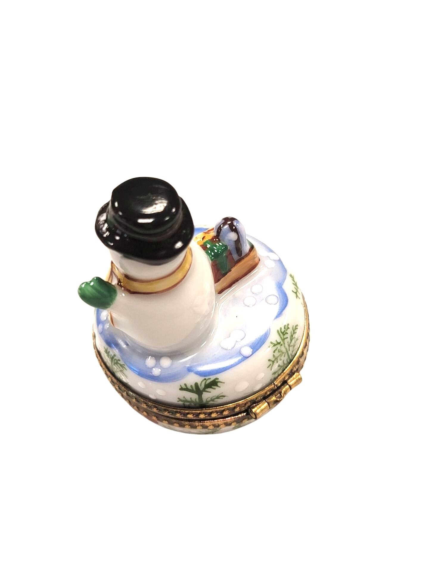 手描きのクリスマス雪だるまリモージュボックス、フランス製磁器の置物