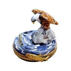 Bald Eagle Catching Prey Limoges Box Porcelain Figurine