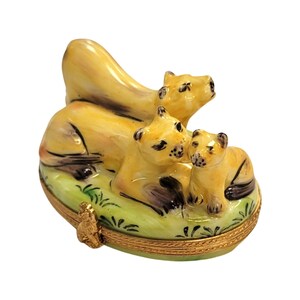 Three Mountain Lions Wild Limoges Box Porcelain Figurine