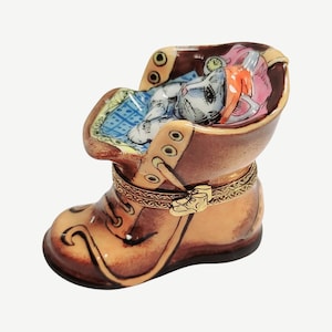 Kitty Cat in Boot Limoges Box Porcelain Figurine