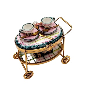 Wózek na herbatę jasnoniebieski Limoges Box Porcelanowa figurka
