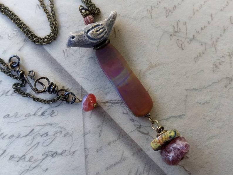 Deep Red Lampwork Pendant Little Bird Fall Pendant Necklace