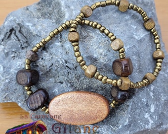 2 Wooden bracelets, Antique, natural and dark gold