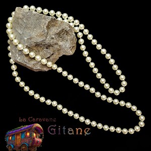 Collier Vintage En Perles Anciennes - Chaîne Pendante Acier - Bijou Années 1950