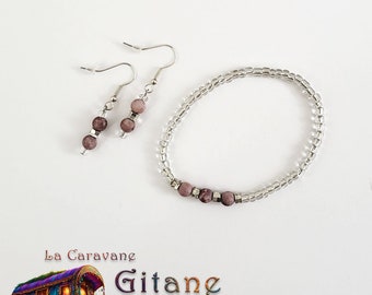 Bracelet et Boucles d'oreilles assorties, Rhodonite givrée