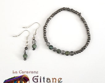 Bracelet et Boucles d'oreilles assorties, Turquoise africaine