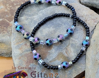 2 Black and Rainbow Bead Bracelets