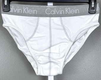 Vintage Calvin Klein High Cut Briefs White 100% Cotton Hong Kong Large CK 90s