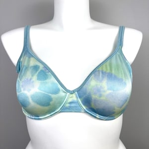 Vintage Cacique Second Skin Satin Bra Size 40DD Blue Green Tie Dye Unlined U/W
