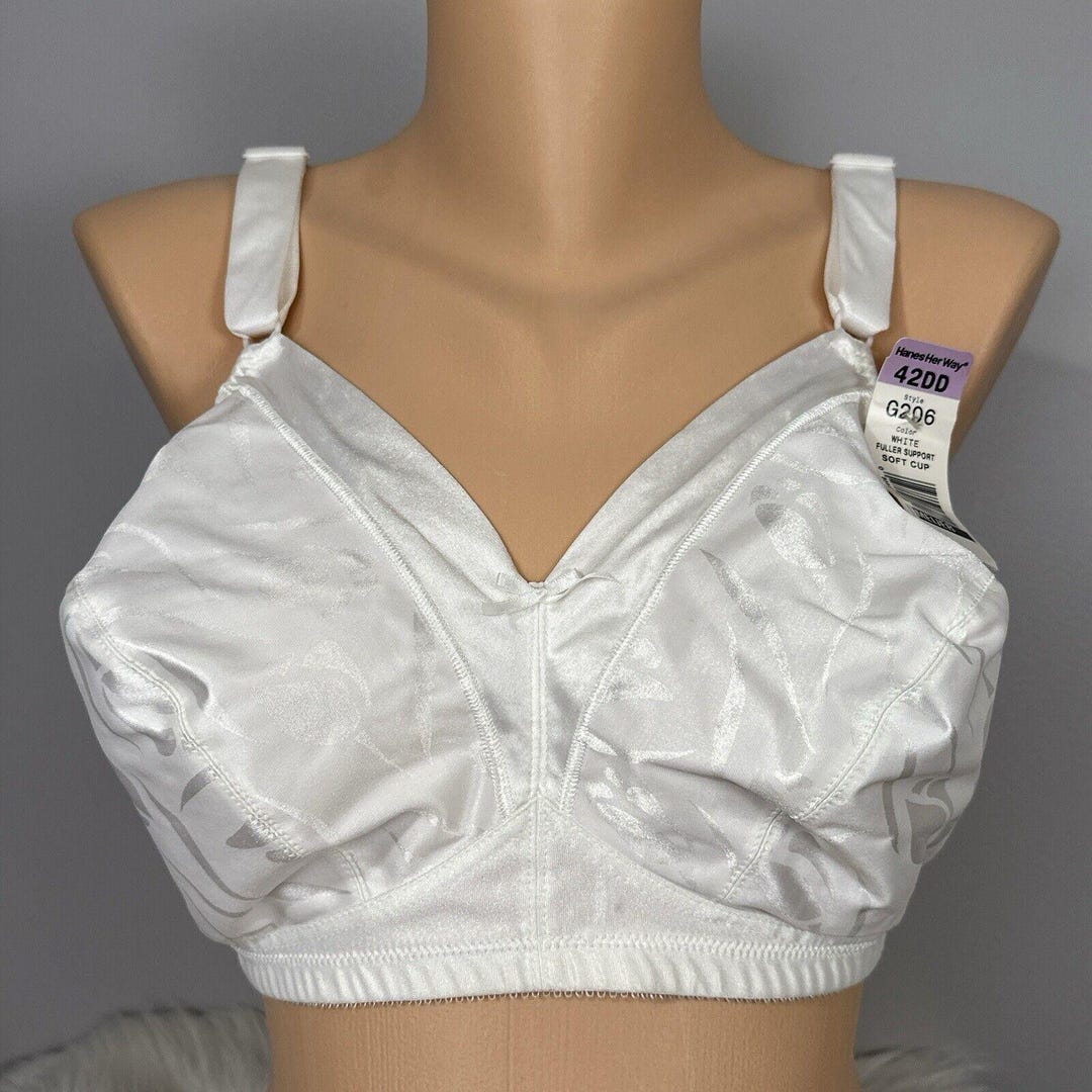 Vintage New Hanes Her Way White Bra Second Skin Satin Size 42DD NOS ...