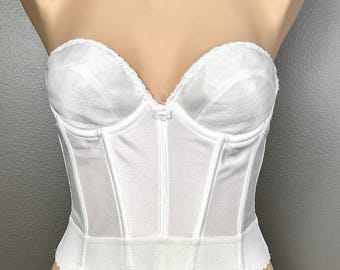 Sujetador largo sin tirantes vintage de JCPenney, talla 34B, color blanco, con varillas, fabricado en EE. UU. por sindicatos.