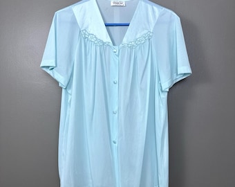 Top del pigiama vintage Vanity Fair, solo taglia media, in nylon 90-107, camicia a fiori color acquamarina