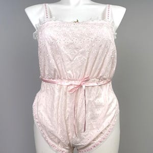 Vintage Gilead Teddy Medium Pink Eyelet Embroidery Lingerie Romper Cottagecore