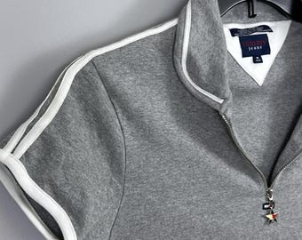 Tommy Jeans Polo Top z zamkiem błyskawicznym w stylu vintage, rozmiar M, 1999, szary, sportowy, rok produkcji 2000, Tommy Hilfiger