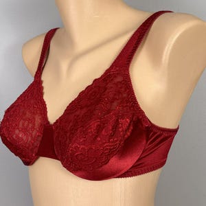Vintage Vassarette Bra Size 34C Second Skin Satin Red Lace Underwire 75-014