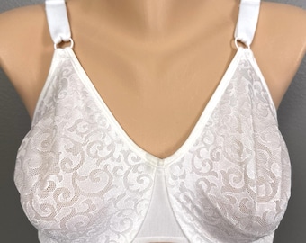 Vintage Olga Bra Size 38DD Style 5002 White Swirl Unlined Semi-Sheer Underwire