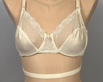 Vintage Backless by Smoothie Bra Size 34C 164 Beige Lace Satin 3 Way Convertible