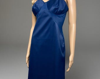 Vintage Vanity Fair Slip Dress 34 S Dark Blue Nylon Tricot Swishy Structured USA