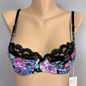 Vintage New NOS Undercover Wear Bra 34B Balconette Floral Shiny Shimmery Lace