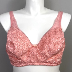 Vintage Delicates Size 48D Bra Unlined Sling Style Wire Free Melon Pink Lace