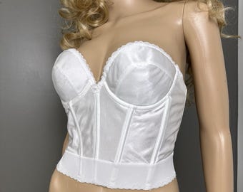 Vintage 36B Adonna JCPenney Backless Strapless Bustier Bra Corset White 1990s
