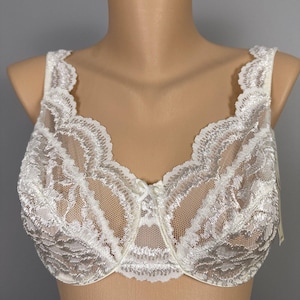 Vintage New Delicates Bra 34D Sheer Ivory Lace Unlined Mesh Net Dots USA 3157