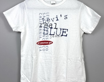 Vintage Y2K 1990's Authentic Levi’s For Girls T-Shirt Crew Large White Cotton