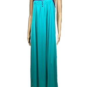 Vintage Kayser Size Medium Long Maxi Nightgown Nylon Teal Blue Chemise Nightie