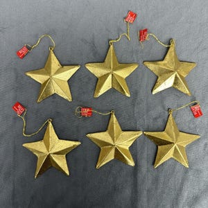 Vintage Silvestri Gold Star Ornament Lot of 6 Christmas Gilt 3D Stars Metal