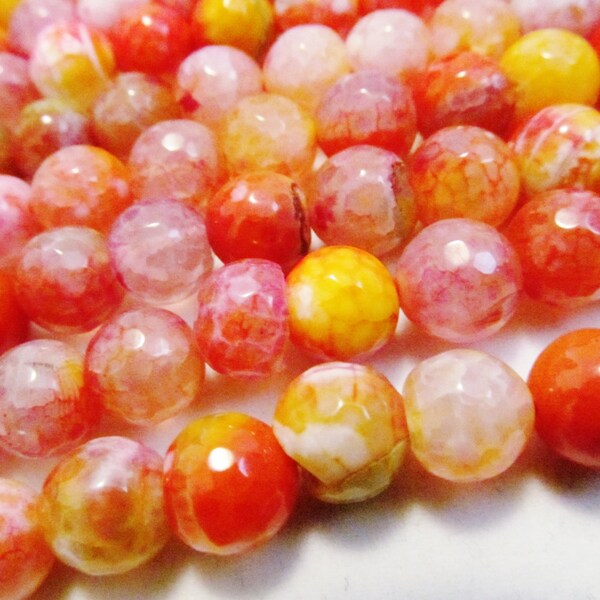 10 Orange Yellow Pink White Multi Faceted Agate Round Ball Stone Loose Beads10mm
