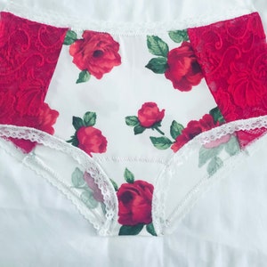 L Women Cotton Underwear Panties|Women Mother&#39;s Day High Waist Lace Panty|Red Roses Mother&#39;s Day Panties| Soft and Stretchy Panties|