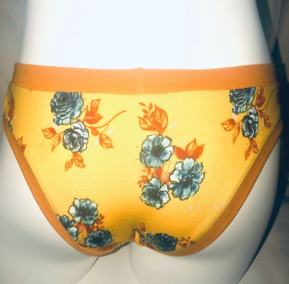 Women Double Brush Cotton Lycra Panties Women Stretch Cotton Underwear  Yellow Floral Panties 
