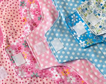 Protectores diarios reutilizables de algodón / Compresas para incontinencia / Compresas lavables de tela de algodón transpirable tejida (NO IMPERMEABLES con velcro)