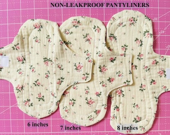 Protectores diarios reutilizables de algodón orgánico / Compresas para incontinencia / Compresas para flujo ligero / Compresas de tela lavables de muselina (NO IMPERMEABLES) con velcro