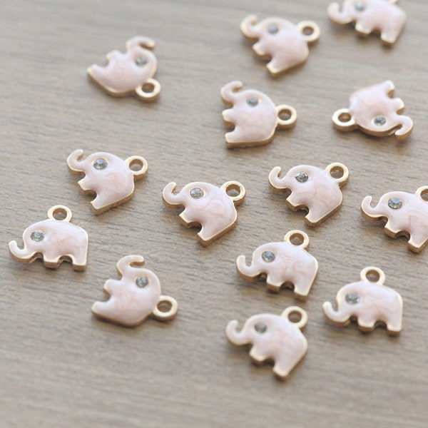 5 pcs of Peach Elephant Enamel Gold Plated Zinc Alloy and Rhinestone Pendants - 12 mm