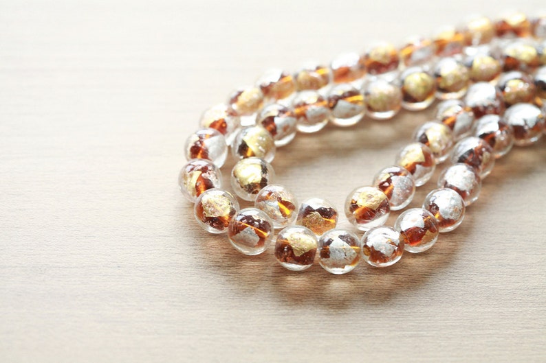 10 pcs Unique Handmade Gold and Silver Foil Glass Beads 12mm Golden Glass Beads Round
