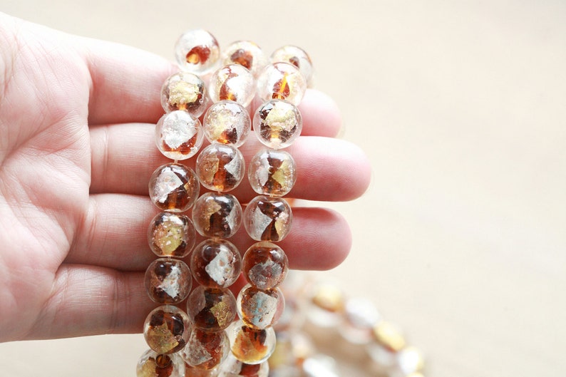 10 pcs Unique Handmade Gold and Silver Foil Glass Beads 12mm Golden Glass Beads Round